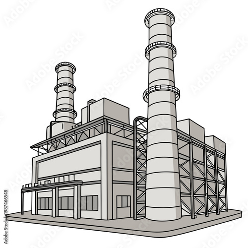 Industrial building with two large smokestacks