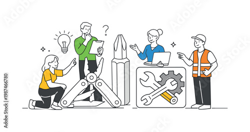 Problem solving and technical capability in a professional environment where different tools are used to address challenges and complete tasks effectively, visualized