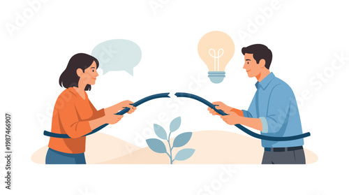 Conflict resolution scenario where two individuals address a disagreement through guided discussion in a professional or personal setting, representing communication,