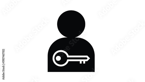 Person with key icon and rightward arrow, simple black silhouette symbolizing access and authentication for systems