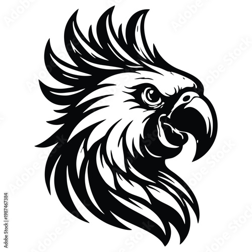 Fierce Rooster Head Mascot Vector Illustration Bold Black and White Poultry Symbol