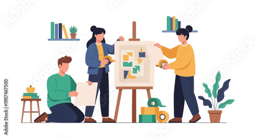 Collaborative Team Brainstorming and Presentation in Creative Workspace