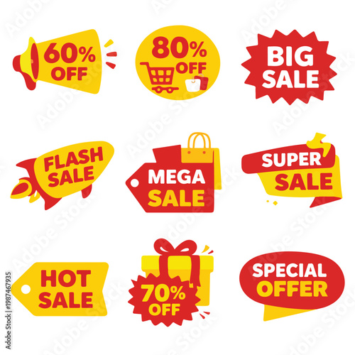 Mega Sale Discount Badge Collection Flat Design