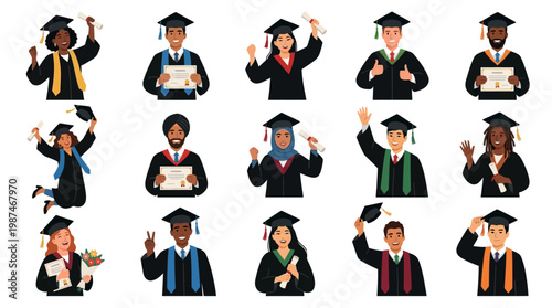 Graduates in caps and gowns celebrating.