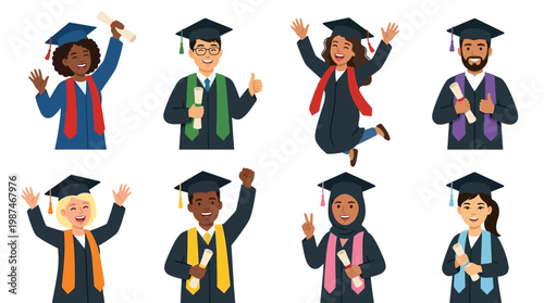 Graduates in caps and gowns celebrating.