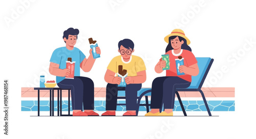 Young Friends Relaxing and Drinking Beverages by the Poolside