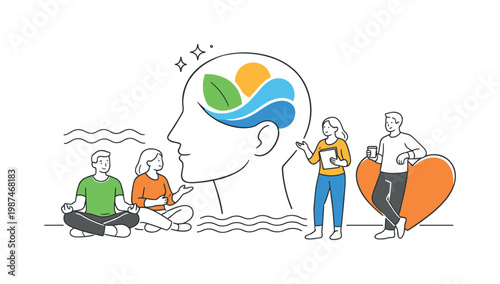 Mental wellness and emotional balance in a modern lifestyle context where individuals care for their inner state and manage stress effectively, represented by a clear