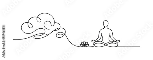 Mindful stress management and emotional balance in a fast paced daily routine, a smooth flowing line shaping a cloud that gently transitions into a calm straight line,