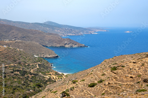 The south coast of Amorgos. The cliffs falled into the sea. Cyclades, Greece
