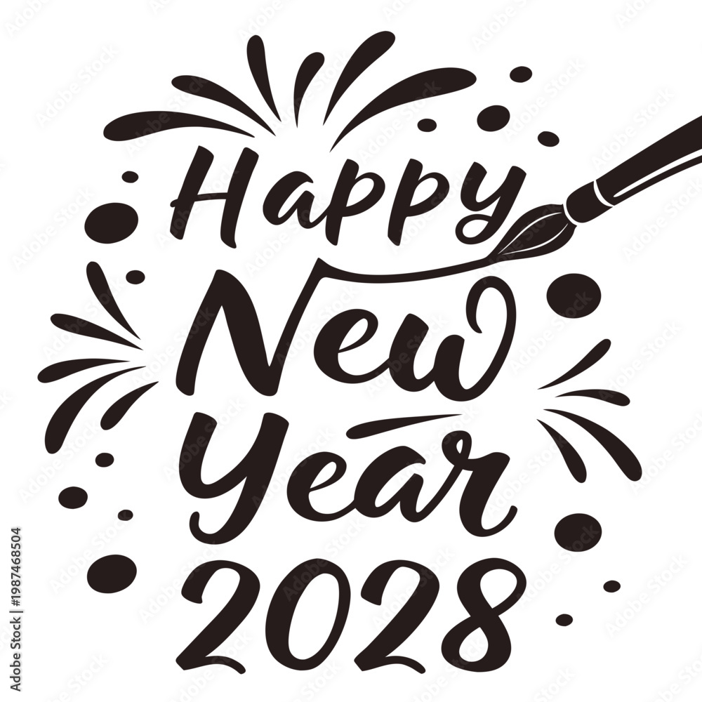 Fototapeta premium Happy new year 2028 celebration with paintbrush and fireworks