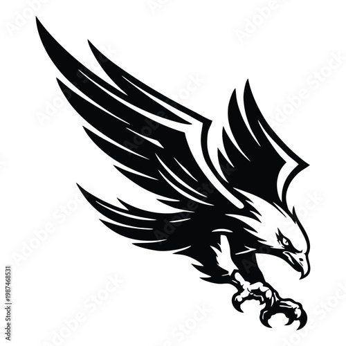Majestic Soaring Eagle Mascot Vector Illustration Bold Black and White Bird of Prey Silhouette