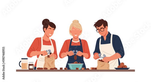 Group of People Cooking Together in Kitchen