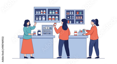 Pharmacists Assisting Customers at Pharmacy Counter
