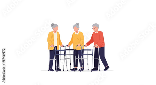 Elderly couple with walker and cane enjoying outdoor walk
