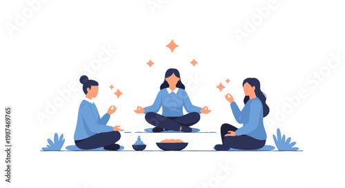 Women Meditating in Peaceful Meditation Session with Sparkling Effects