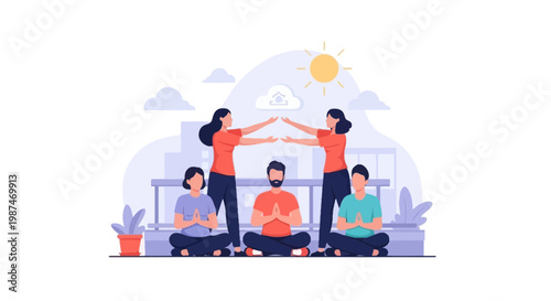 Family Meditation and Relaxation Outdoors with Friends