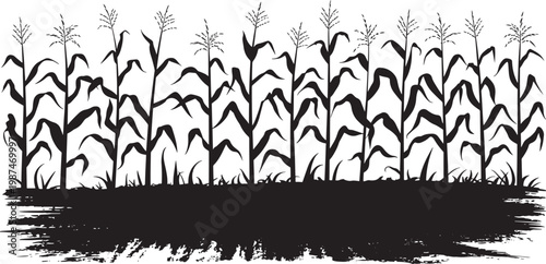 Cornfield with Grunge Texture Foreground Black Silhouette
