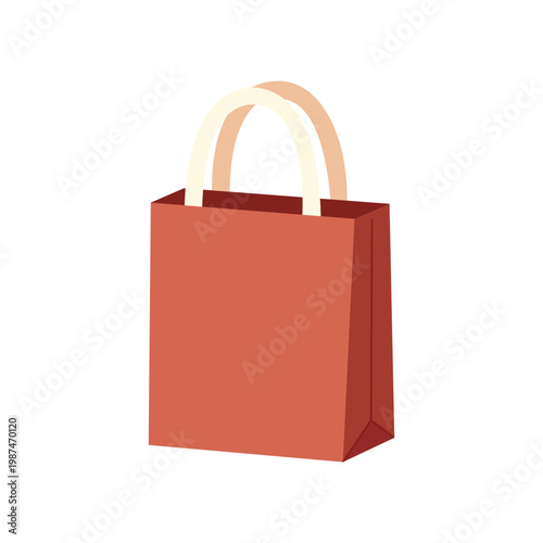 Simple red shopping bag with handles on white background for retail and commerce concept vector illustration.