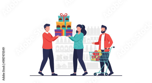 Family Shopping for Gifts and Presents at a Department Store