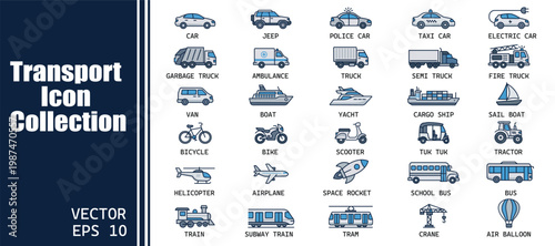 Flat vector transport ,logistics and travel icon collection