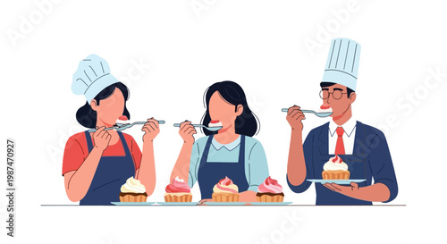 Chef and Pastry Enthusiasts Tasting Delicious Cakes in a Bakery