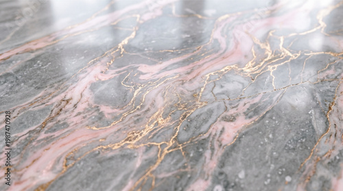 Luxurious gray and pink marble texture with gold veins background
