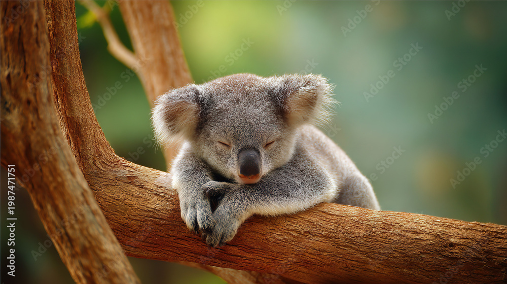 Fototapeta premium Koala Resting on Tree Branch in Forest