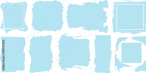 Vintage set of grunge watercolor paint strokes and blue paper frames featuring retro border elements for scrapbook design illustration