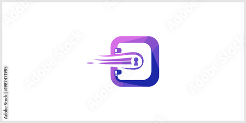 Fast Secure Digital Data Transfer Logo with Keyhole and Speed Lines