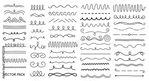 Collection of various decorative swirling line patterns and shapes