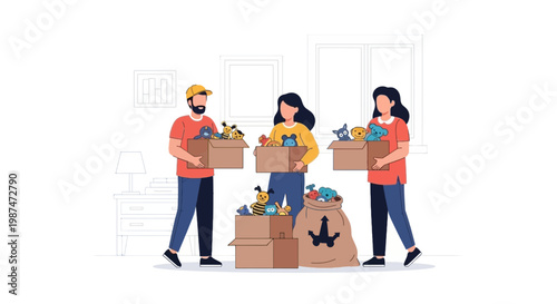 Family Moving Boxes Packing Items Home Relocation Scene