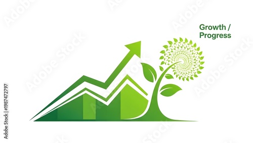 Sustainable Business Growth Chart with Green Leaf Plant Design