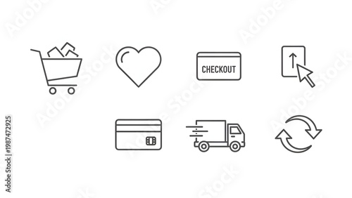 E-commerce and Online Shopping Minimalist Line Icons
