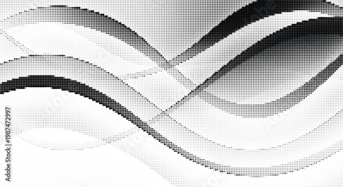 Curved halftone pattern, abstract wavy lines on a transparent background, modern design for web and print.