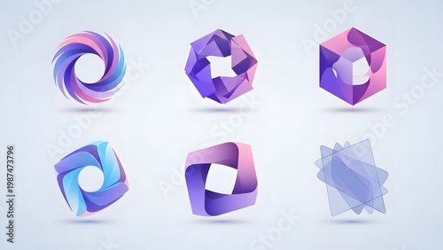 Abstract 3D Gradient Geometric Logo and Icon Set