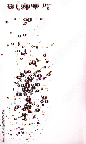 395.Rising Bubbles in Clear Liquid Against White Background