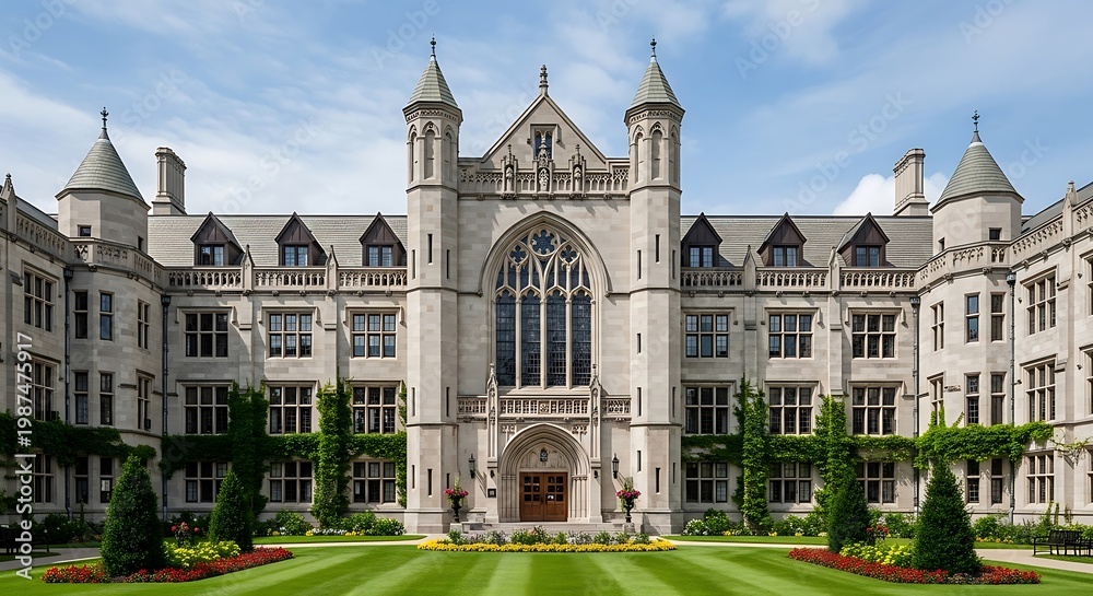 Fototapeta premium The grand gothic revival architecture of a historic university building with intricate detailing