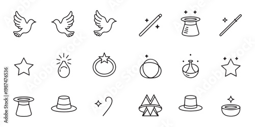Magic and Illusion Line Icon Set