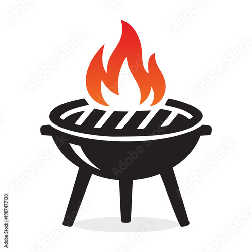 Barbecue Grill With Fire Outdoor Cooking BBQ Food Vector Icon