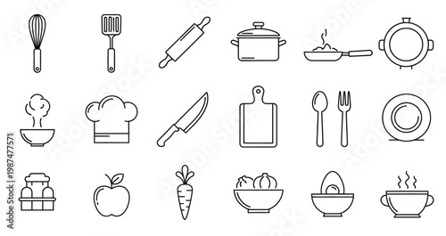 Hand drawn doodle collection utensils tools and everyday objects in black and white