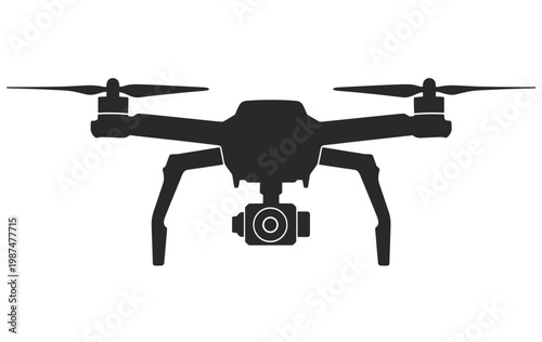 Silhouette Icon of a Modern Drone with Camera on a White Background quadcopter unmanned aerial vehicle