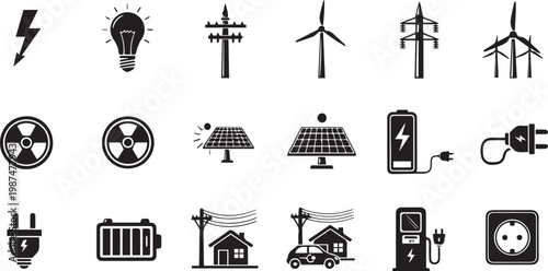 Energy sources and power icons a comprehensive collection