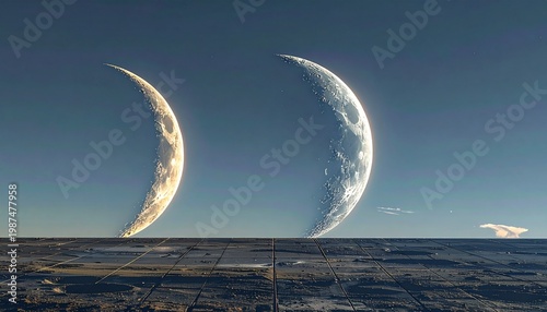 Dramatic partial solar eclipse with crescent sun over barren landscape at dusk