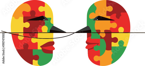 Abstract african masks with vibrant colors and geometric patterns