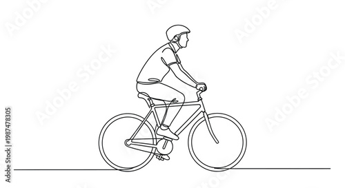 Obraz na płótnie Simple one line art drawing of a person riding a bicycle for fitness and travel