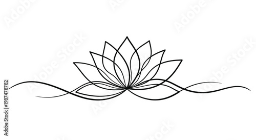 Valokuva Simple elegant lotus flower line drawing symbolizing purity and enlightenment wi