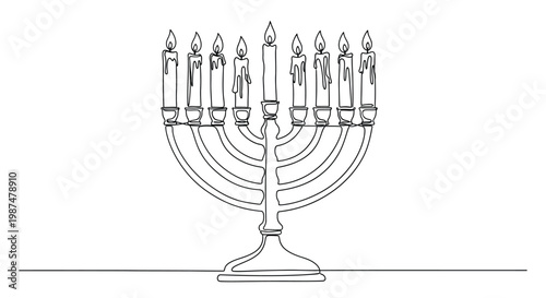 Bild auf Leinwand Hand drawn hanukkah menorah illustration with lit candles for jewish holiday cel