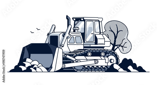 A Bulldozer Engaged In Earth Moving Operation On a Construction Site