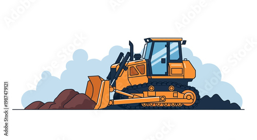 A Bulldozer On Duty Moving Earth and Preparing The Ground for Construction
