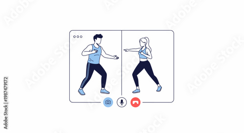 Man and woman training via online fitness video call